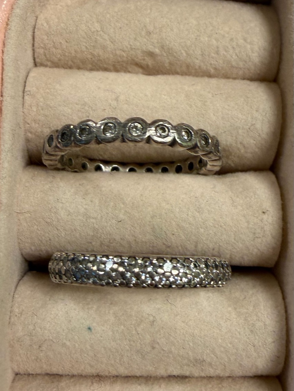 Pandora Sterling Silver Pave and Bezel Stackable Rings